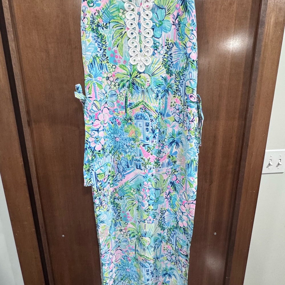 Lilly Pulitzer Tropical Print Maxi Romper with Lace Detail